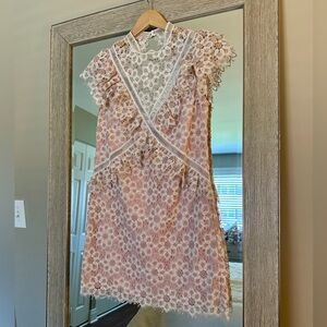 Saylor Blush Pink White Lace High Neck Mini Dress Size Small